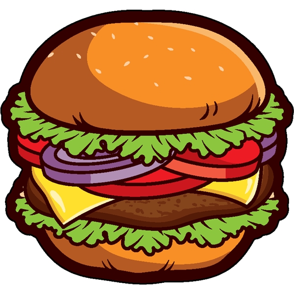 1/4" thick acrylic magnets with hamburger stock shape and full color... from ASI 72521 Morris Magnets / Laser Cuts