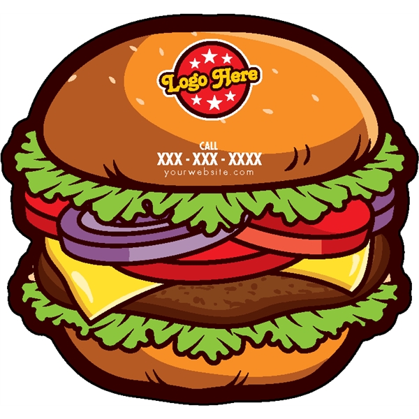 1/4" thick acrylic magnets with hamburger stock shape and full color... from ASI 72521 Morris Magnets / Laser Cuts