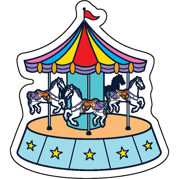Carousel shaped acrylic magnets with 1/4" thickness and full color imprinting;... from ASI 72521 Morris Magnets / Laser Cuts