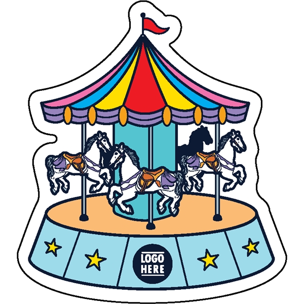 Carousel shaped acrylic magnets with 1/4" thickness and full color imprinting;... from ASI 72521 Morris Magnets / Laser Cuts