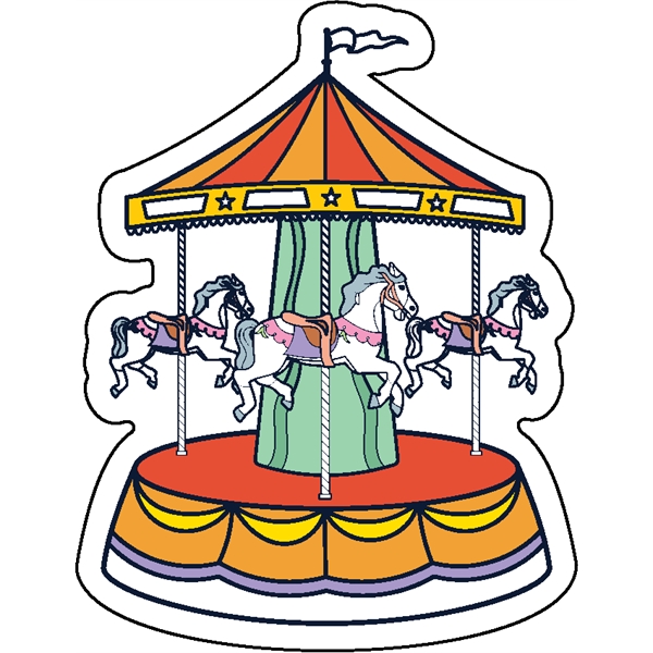 Carousel shaped acrylic magnets with 1/4" thickness and full color imprinting;... from ASI 72521 Morris Magnets / Laser Cuts