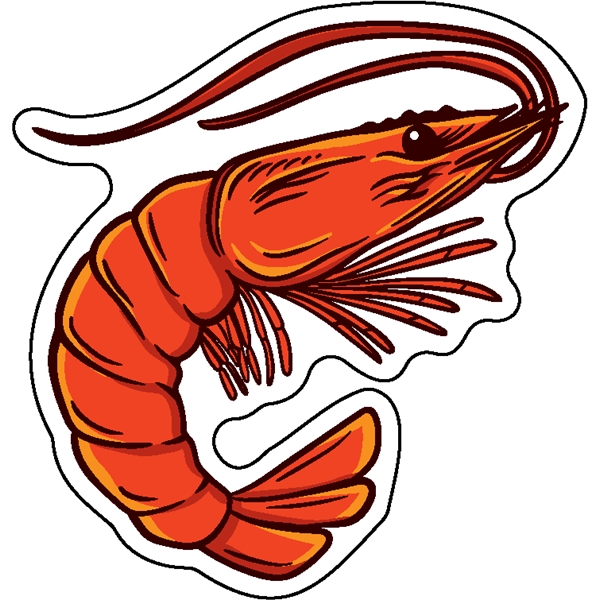 1/4" thick acrylic magnet with shrimp stock shape and full color... from ASI 72521 Morris Magnets / Laser Cuts