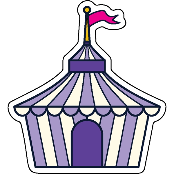 1/4" thick acrylic magnet with circus tent shape and full color... from ASI 72521 Morris Magnets / Laser Cuts