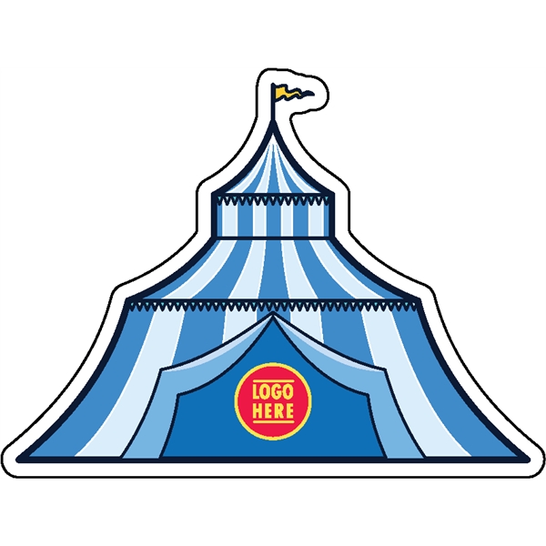 1/4" thick acrylic magnet with circus tent shape and full color... from ASI 72521 Morris Magnets / Laser Cuts