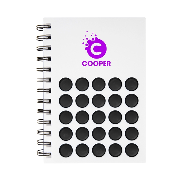 7" x 5.25" 50-page double spiral-bound notebook with silicone PushPop fidget... from ASI 61125 Hit Promotional Products / Hit®