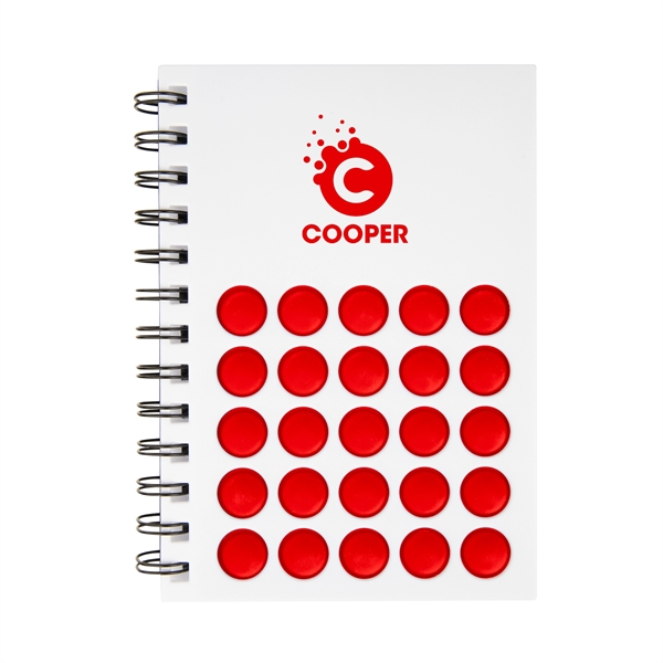 7" x 5.25" 50-page double spiral-bound notebook with silicone PushPop fidget... from ASI 61125 Hit Promotional Products / Hit®