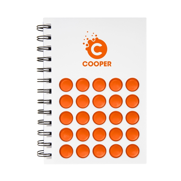7" x 5.25" 50-page double spiral-bound notebook with silicone PushPop fidget... from ASI 61125 Hit Promotional Products / Hit®