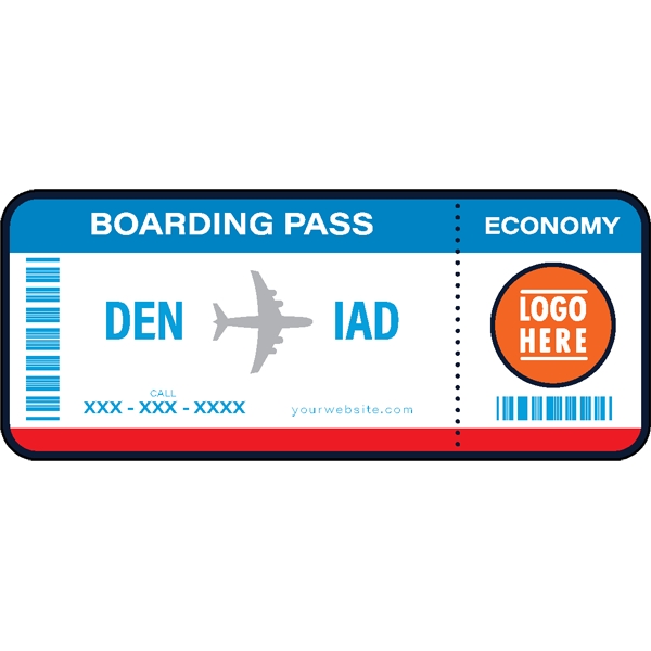 1/4" thick acrylic magnets with airline ticket stock shape and full... from ASI 72521 Morris Magnets / Laser Cuts
