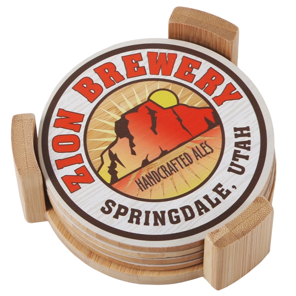 Durable square coaster made with earth friendly bamboo. Each piece is... from ASI 61966 HPG / Beacon Promotions