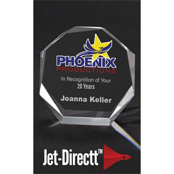 5.25" x 5.25" x 1.5" octagonal optical crystal freestanding award.... from ASI 71920 Moderne Glass Company Inc / Glass America®