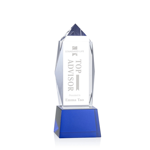 Lustrous optical crystal award with beautifully, beveled peaks and a Blue... from ASI 84592 St Regis Group / St Regis