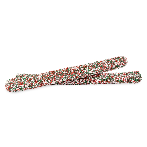 Holiday Chocolate Dipped Non Pareil Pretzel Rods... from ASI 44900 NC Custom (CI/Lanco) / Chocolate Inn