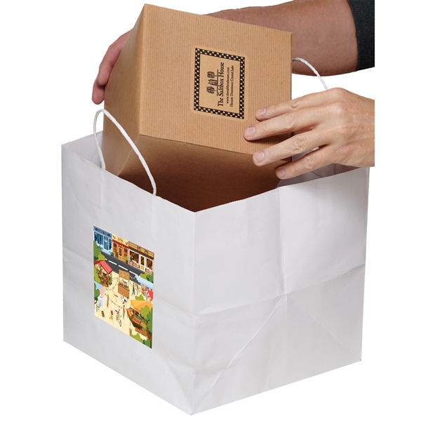 10" x 10" White Kraft take out bag with 10" gussets.... from ASI 35290 American Ad Bag Co