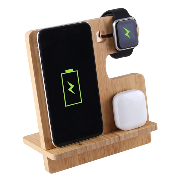 A sleek bamboo charging stand with a built-in wireless charger for... from ASI 61966 HPG / OrigAudio HPG Gold