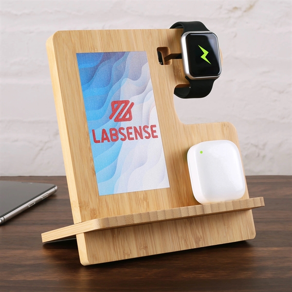 A sleek bamboo charging stand with a built-in wireless charger for... from ASI 61966 HPG / OrigAudio HPG Gold
