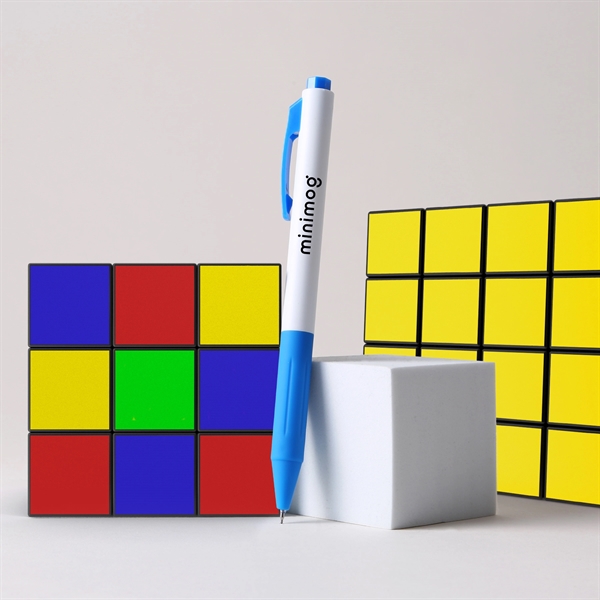 The Rubiks Gel is a matte white barreled pen with colored... from ASI 61966 HPG / Hub Pen