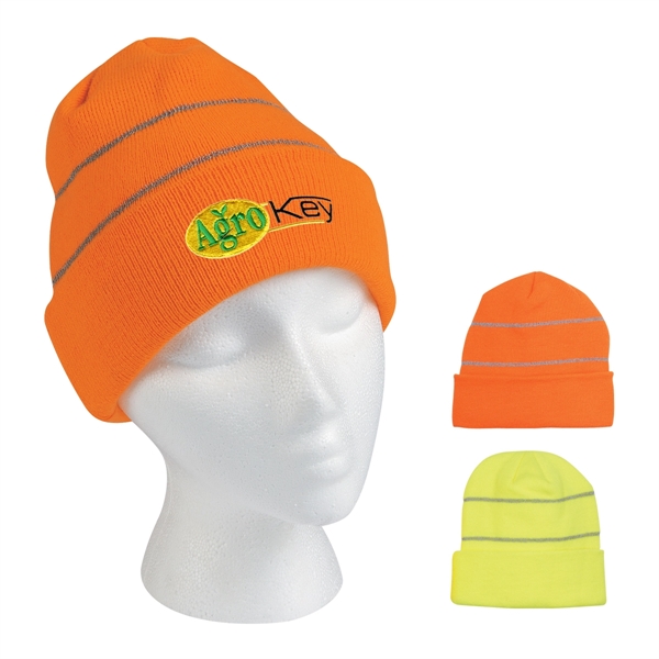 Knit Beanie with Reflective Stripes.  100% Acrylic.  One Size... from ASI 61125 Hit Promotional Products / Hit®
