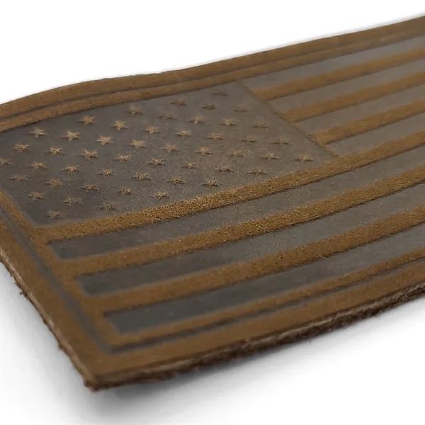 3.5" x 2" genuine leather embossed USA flag patch.... from ASI 52263 EMT