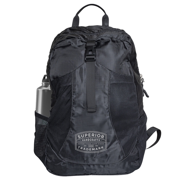 Foldable RPET backpack is collapsible and folds into a small zip... from ASI 76730 Peerless Umbrella Co Inc / Threads By Peerless