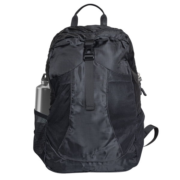 Foldable RPET backpack is collapsible and folds into a small zip... from ASI 76730 Peerless Umbrella Co Inc / Threads By Peerless