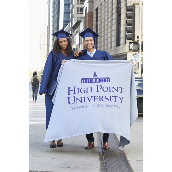 Stonehouse Sweatshirt Blanket in athletic gray only, rolled and tied with... from ASI 91605 Towel Specialties / Cobblestone Mills