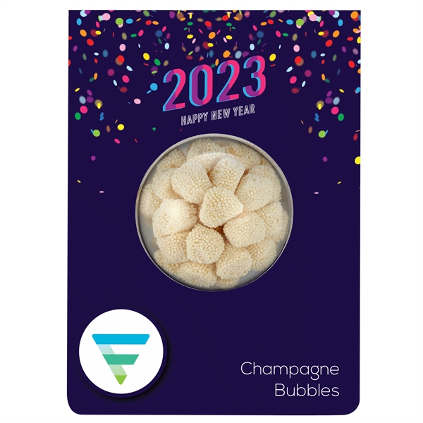 New Years Billboard Card - Champagne Bubbles® (4 oz.); old just... from ASI 71685 Midnite Snax®