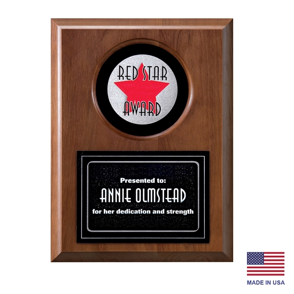 Inset-style plaque with walnut panel, faux slate and two etched zinc... from ASI 93986 Visions/Awardcraft / Visions Awards