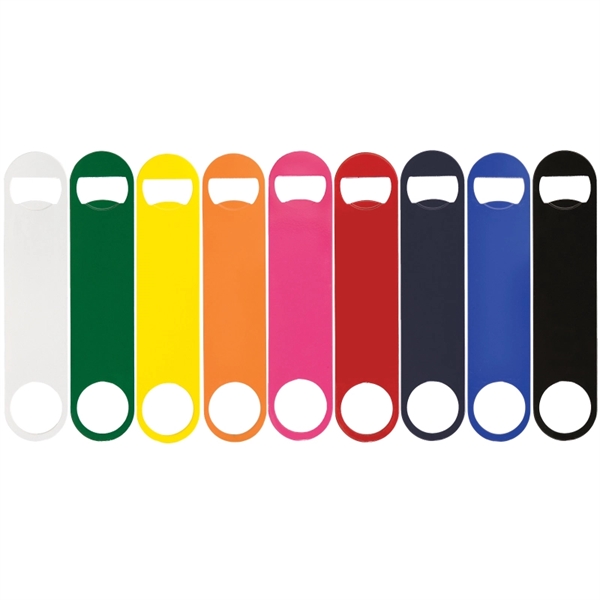 Paddle style bottle opener made of stainless steel with a powder-coated... from ASI 57655 STOPNGO Line