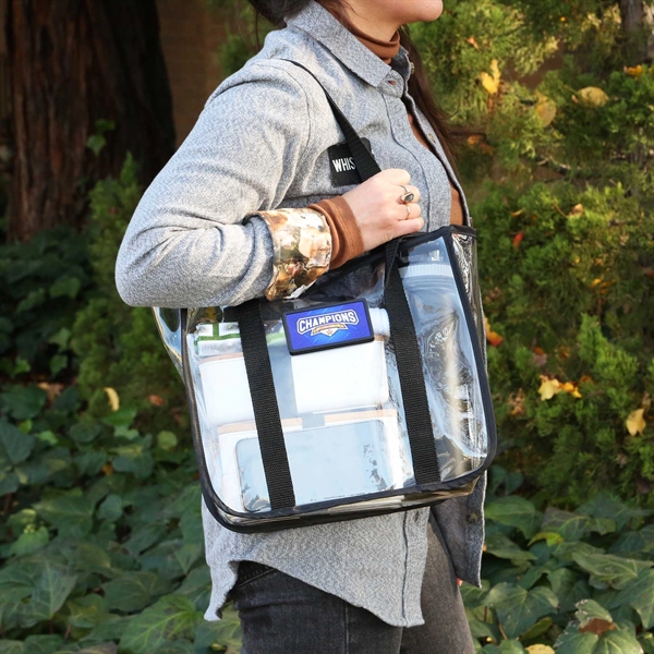 A clear PVC tote with sleek black nylon trim and heavy-duty... from ASI 61966 HPG / Best Promotions USA