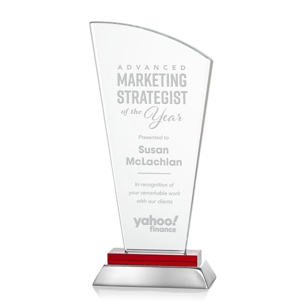 Unique curved optical award with red optical and aluminum base.... from ASI 84592 St Regis Group / St Regis