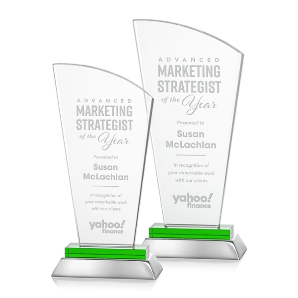 Unique curved optical award with green optical and aluminum base.... from ASI 84592 St Regis Group / St Regis