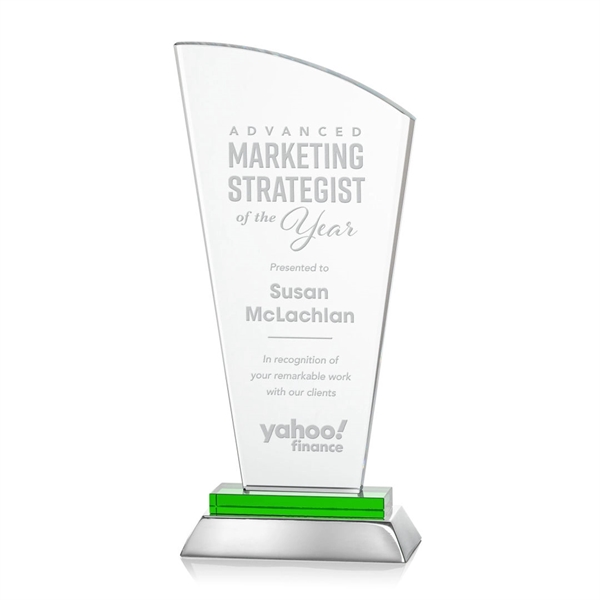 Unique curved optical award with green optical and aluminum base.... from ASI 84592 St Regis Group / St Regis