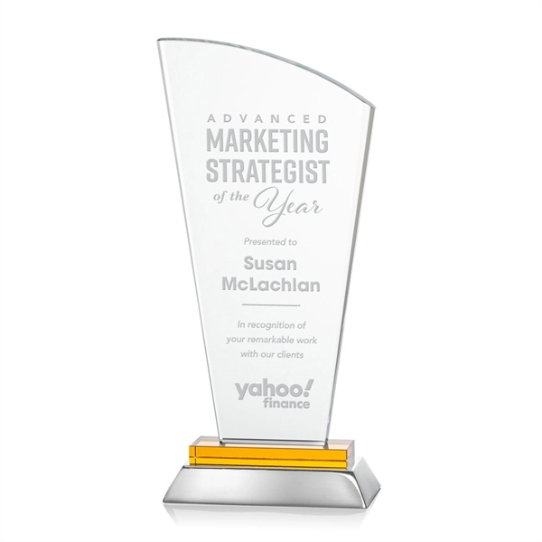 Unique curved optical award with amber optical and aluminum base.... from ASI 84592 St Regis Group / St Regis