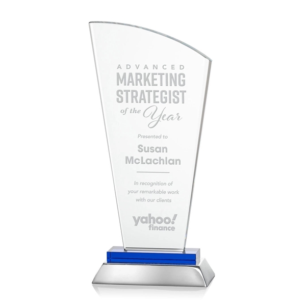 Unique curved optical award with blue optical and aluminum base.... from ASI 84592 St Regis Group / St Regis