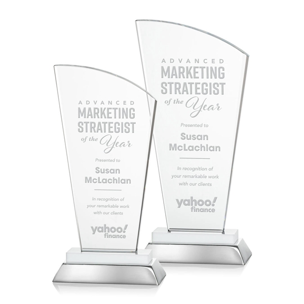 Unique curved optical award with white optical and aluminum base.... from ASI 84592 St Regis Group / St Regis