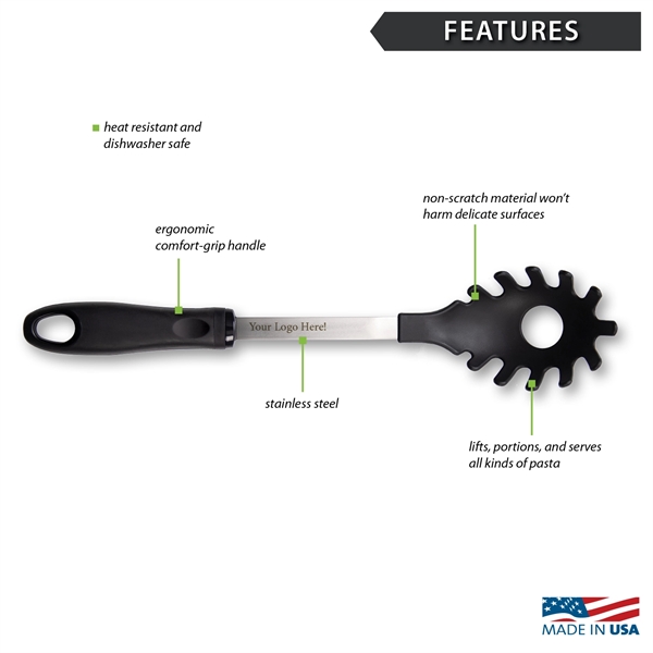 The non-scratch Pasta Server is heat resistant, dishwasher safe, and won't... from ASI 35560 American Made Cutlery