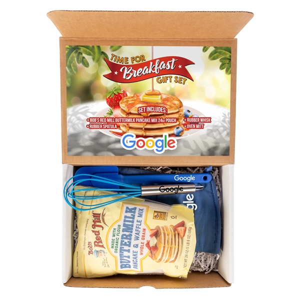 Mailer with pancake and waffle mix, spatula, whisk and oven mitt... from ASI 44900 NC Custom (CI/Lanco) / Lanco