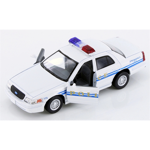 Die cast metal white police car.... from ASI 85620 H M Schmidt Co Inc / Traveling Billboard