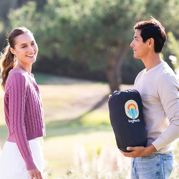 52" x 75" water-resistant camping blanket made of recycled polyester.... from ASI 90913 Terry Town