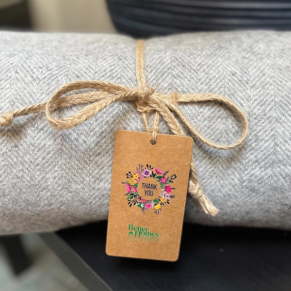 2.5" x 4" custom hang tag made of Kraft paper attaches... from ASI 90913 Terry Town