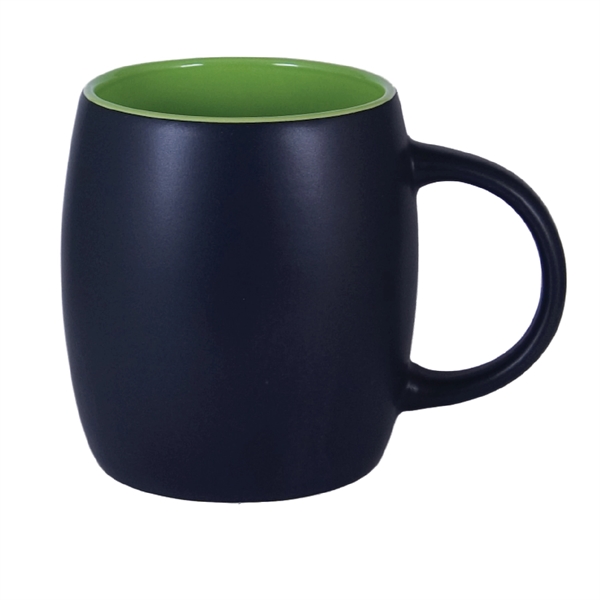 12 Oz. two-tone ceramic barrel mug with a black matte finish.... from ASI 74245 Nordic Co Inc / Nordic Nordic Promos