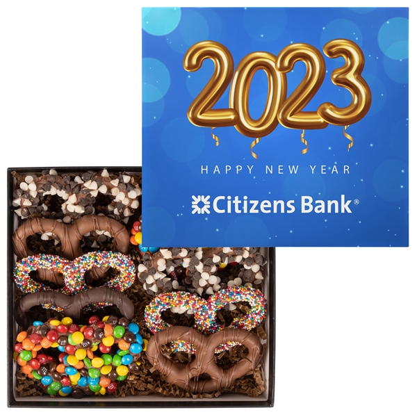 New Year theme Premier Pretzel Gift Box with Full Color Lid... from ASI 44900 NC Custom (CI/Lanco)