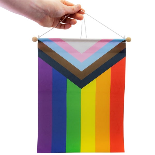 9" x 12" polyester rainbow pride flag banner with wooden dowel... from ASI 52263 EMT
