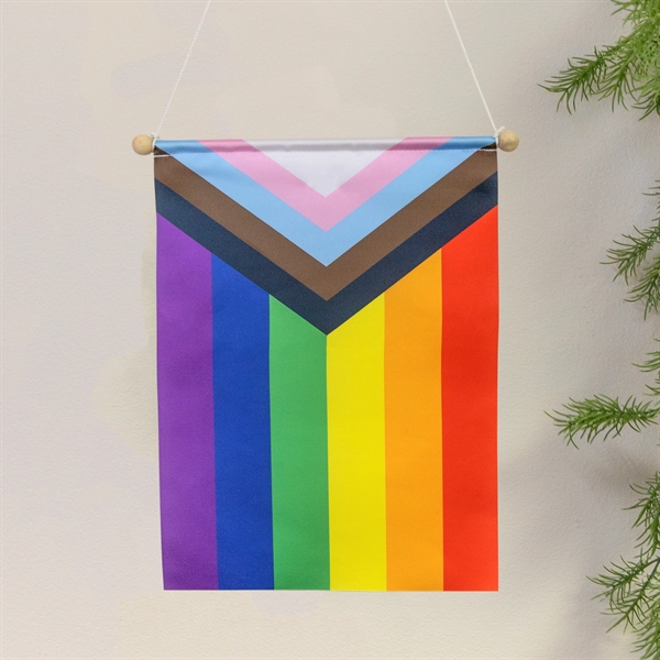 9" x 12" polyester rainbow pride flag banner with wooden dowel... from ASI 52263 EMT