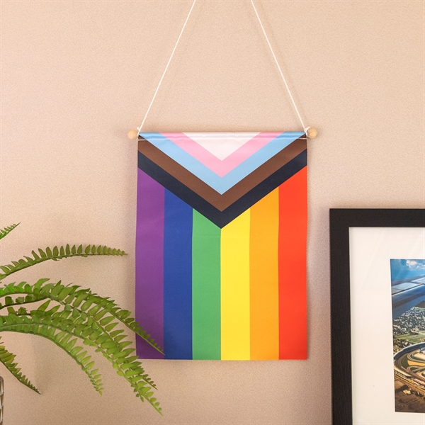 9" x 12" polyester rainbow pride flag banner with wooden dowel... from ASI 52263 EMT