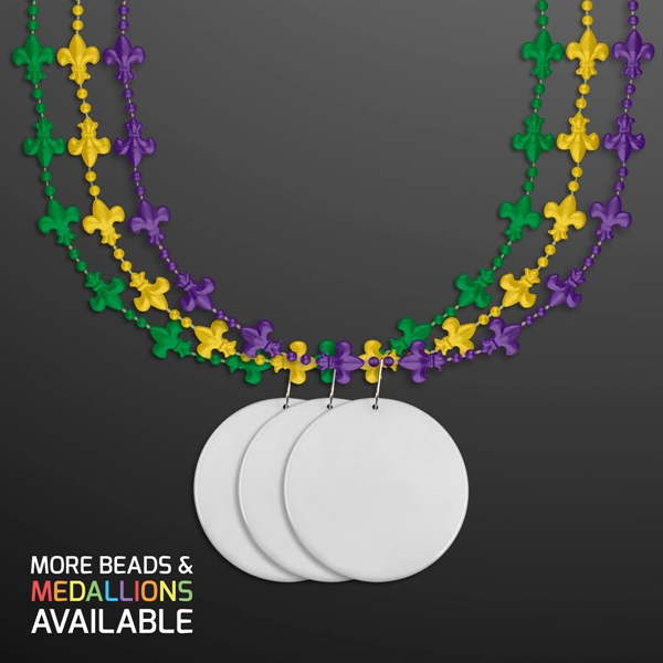 Fleur de Lis Beads for Mardi Gras with White Medallion; Imprinted... from ASI 34194 ALightPromos