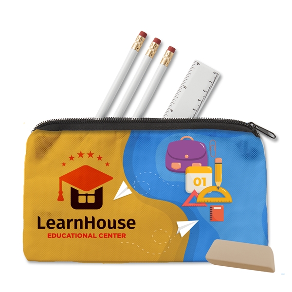 School supply kit with sublimated pouch, 3 pencils, jumbo eraser and... from ASI 52840 Evans Manufacturing