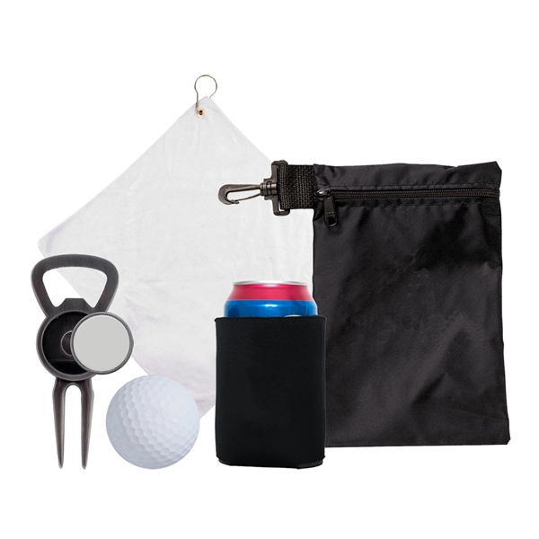 A microfiber towel, collapsible can cooler, bottle opener/divot tool with ball... from ASI 38120 Ball Pro / Diversified Quality Kitchenware