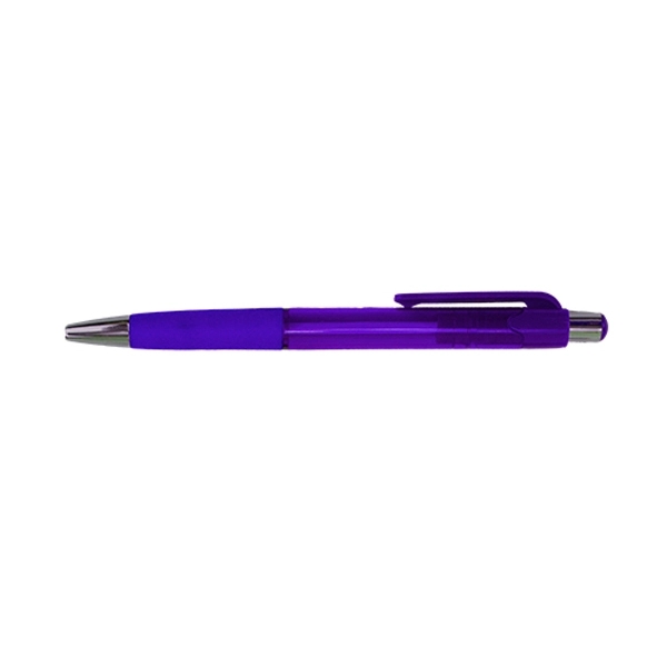 Translucent pen with rubber grip, plunger mechanism and super-smooth black ink... from ASI 40480 Koozie Group