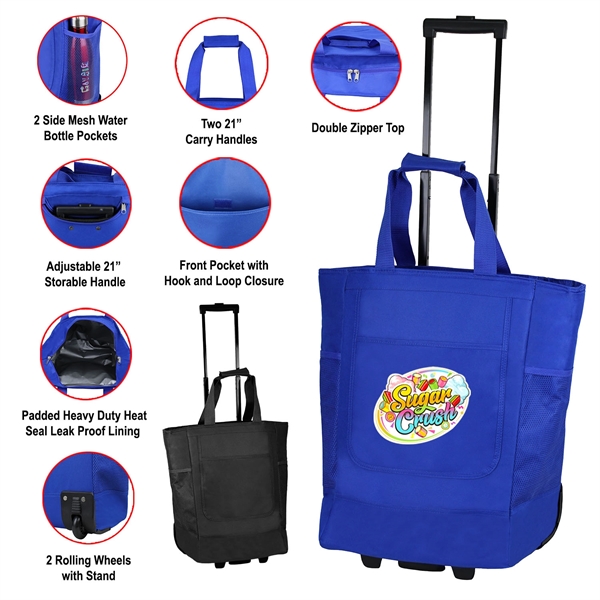 14" x 19.5" x 9" insulated cooler bag with wheels, zipper... from ASI 37980 Bagworld